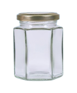 Glasburk sexkantig 195 ml, 58 mm lock 24 st på plastad bricka