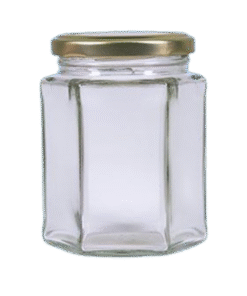 Glasburk sexkantig 280 ml, 63 mm lock 18 st på plastad bricka